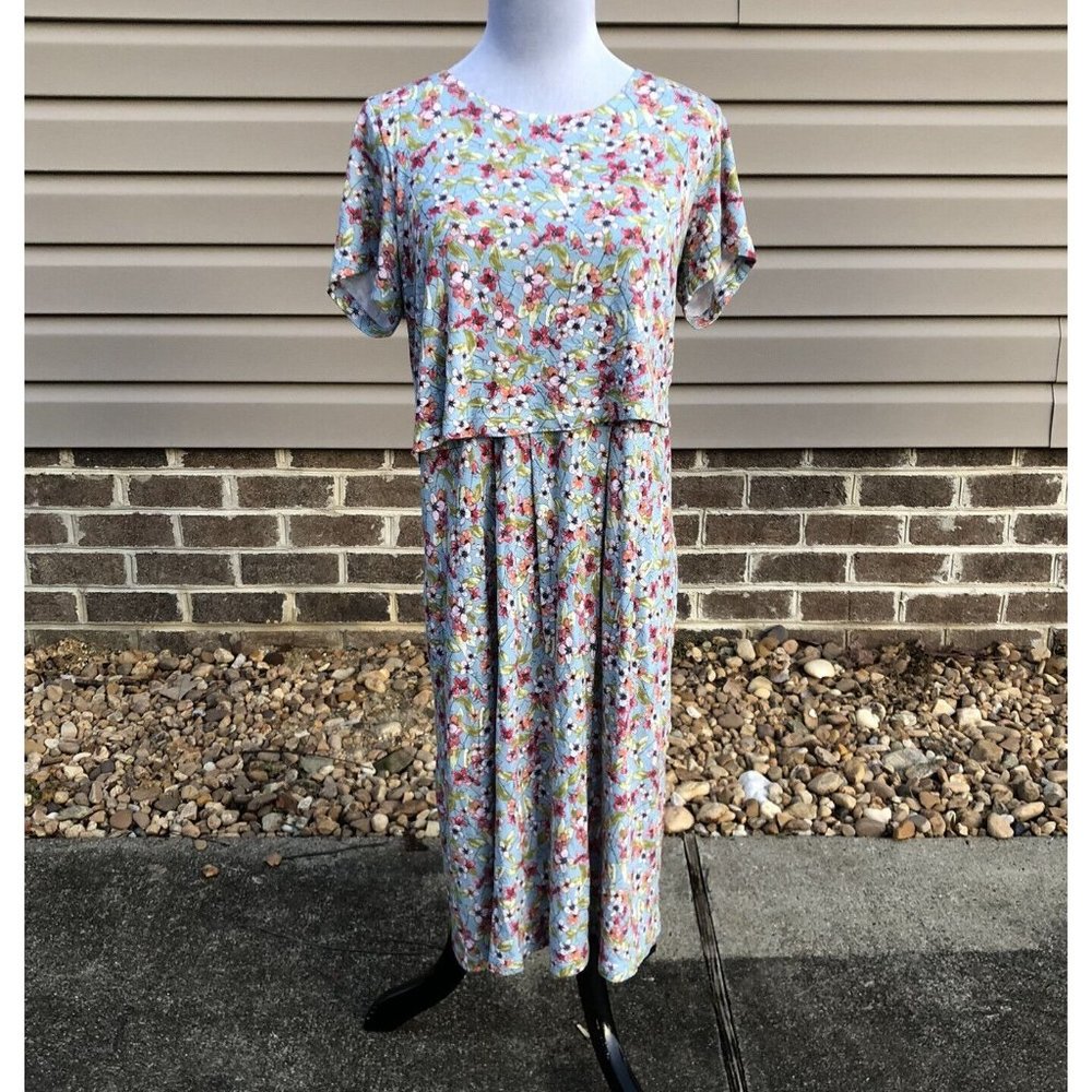 J. Jill Dress Layered Comfort Floral Stretch Pockets Spring‎ Blue Size Small